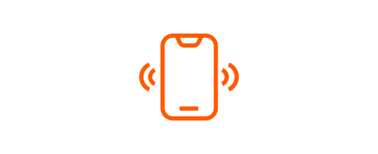 Ícone com linhas cor-de-laranja de um telemóvel.