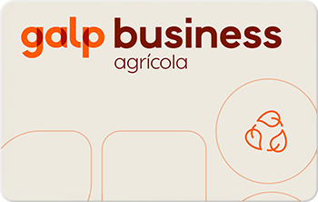 Cartão Galp Business Agrícola com ícone agrícola, sobre fundo claro com elementos gráficos e o logótipo Galp Business