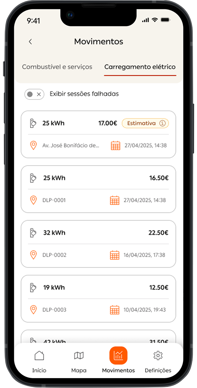 Fotografia de um ecrã de telemóvel, com a área de movimentos aberta. Vê-se duas opções de seleção 