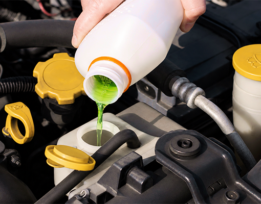 Anticongelante verde a ser aplicado no sistema de refrigeração de um veículo, representando soluções Galp Empresas para proteção do motor.