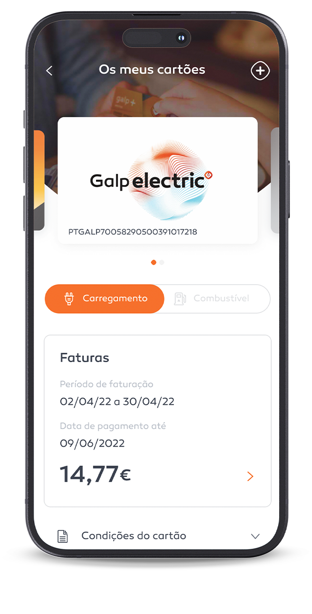 Ecrã de telemóvel com app Mundo Galp aberta na área 