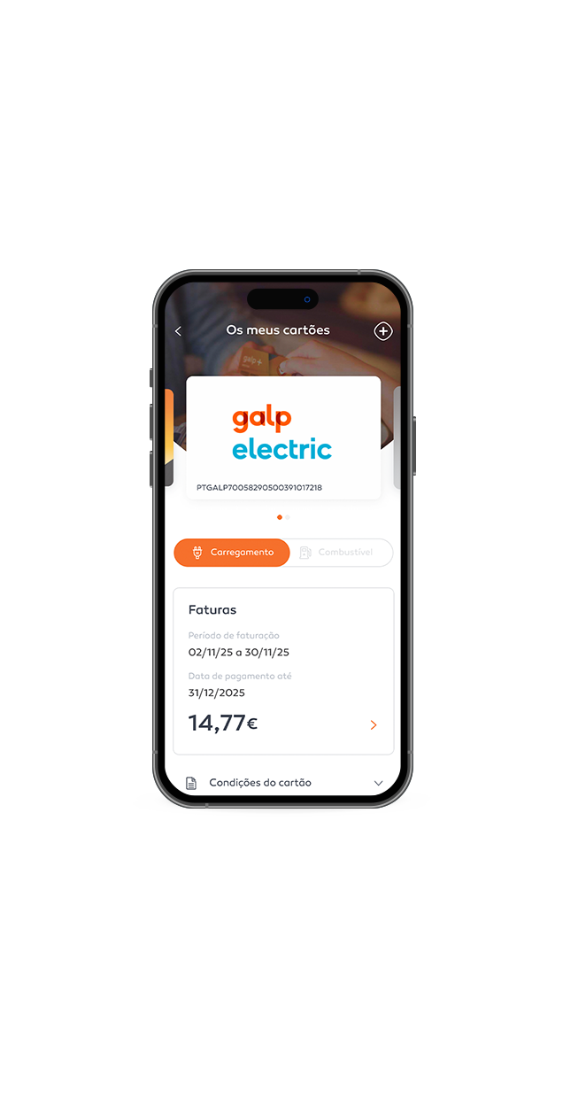 Ecrã de um telemóvel com a app Mundo Galp aberta na área 