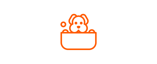 Ícone cor-de-laraja com um cão dentro de uma banheira.