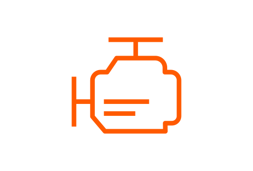 Ícone digital com contorno laranja representando um motor automóvel estilizado. O símbolo transmite proteção do motor, desempenho automóvel e manutenção preventiva, associado a lubrificantes, cuidado do veículo e maior durabilidade mecânica.