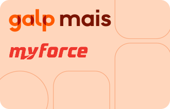 Cartão Galp Mais MyForce, fundo laranja claro.